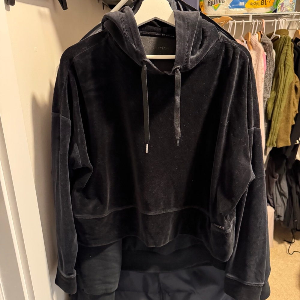 Calvin Klein Black Velour Hoodie Sweater